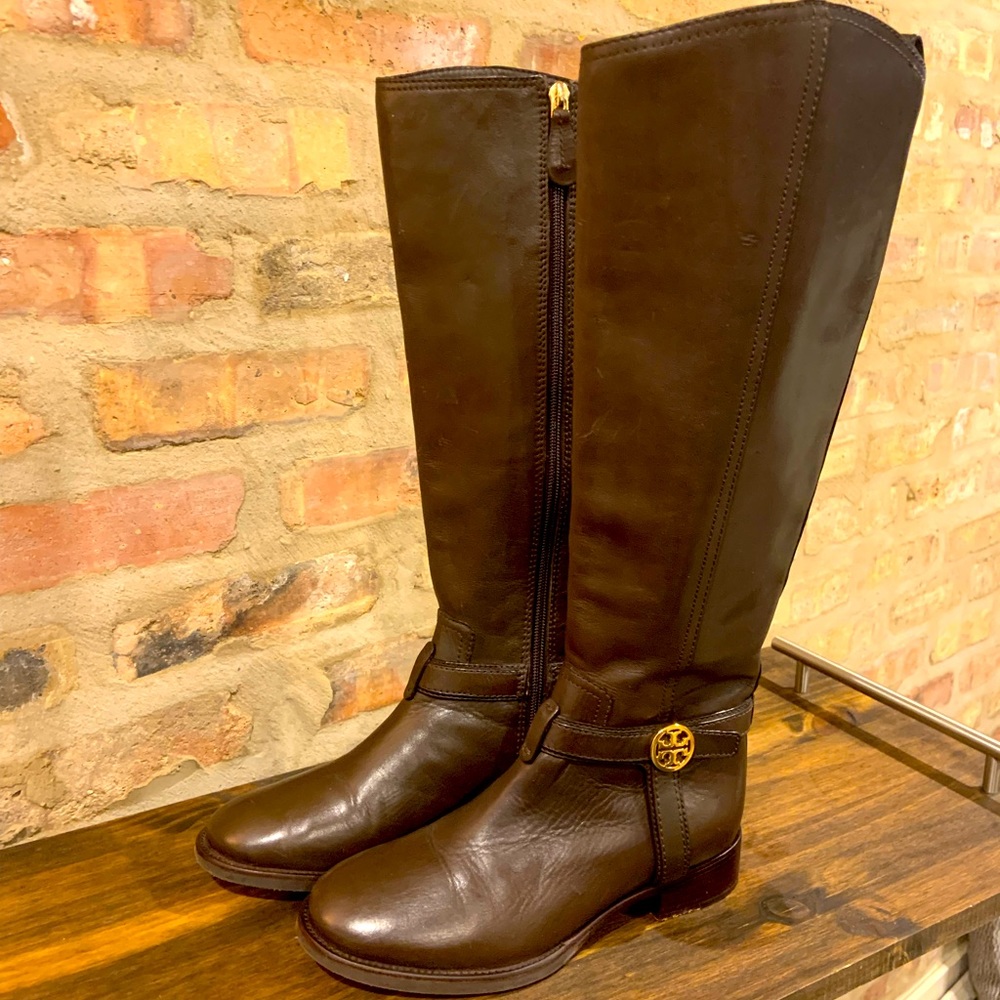Tory Burch brown leather boots- size 5